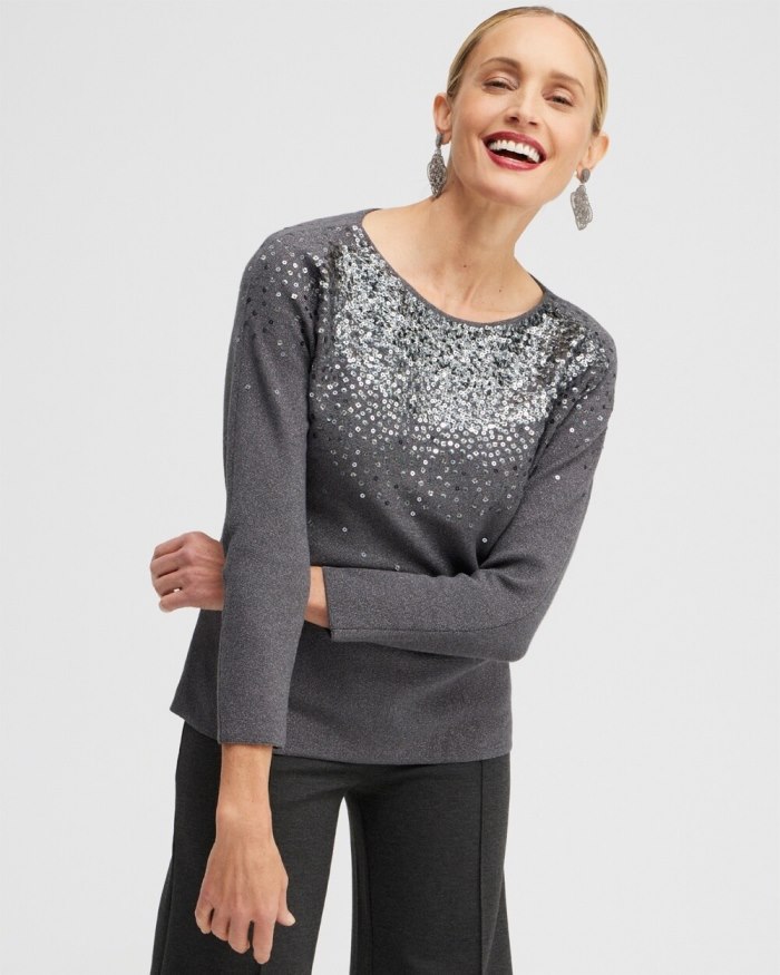 Women's Sequin Ombre Pullover Sweater - Polar Star