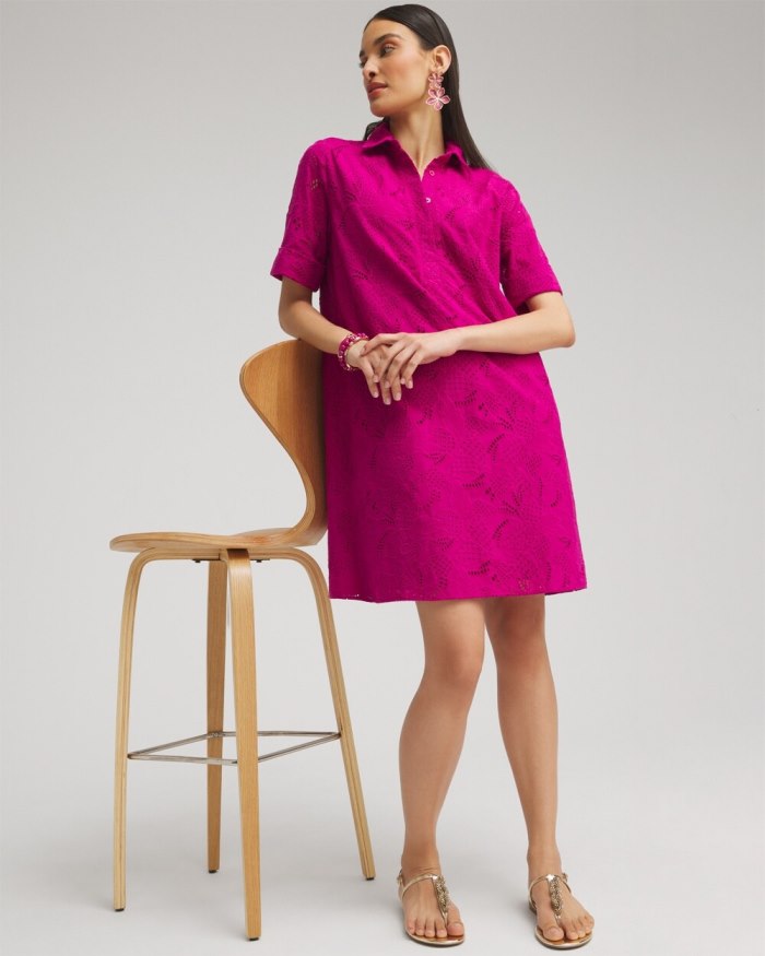 Women's Eyelet Shirt Dress - Magenta Rose