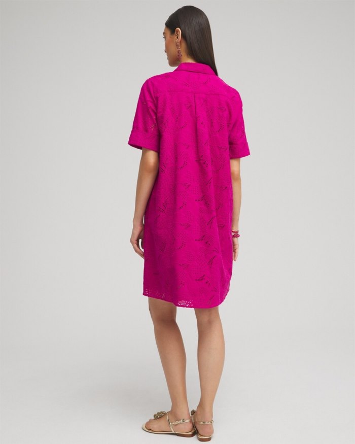 Women's Eyelet Shirt Dress - Magenta Rose