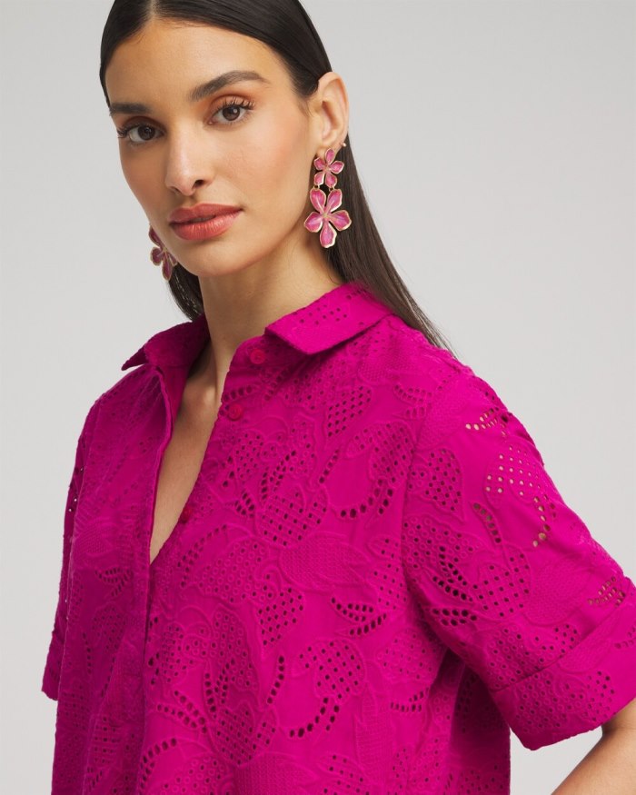 Women's Eyelet Shirt Dress - Magenta Rose