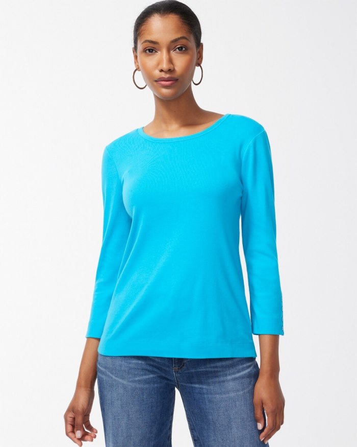 Women's Pima 3/4 Sleeve Everyday Tee - Cyan Sea