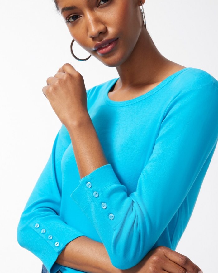 Women's Pima 3/4 Sleeve Everyday Tee - Cyan Sea