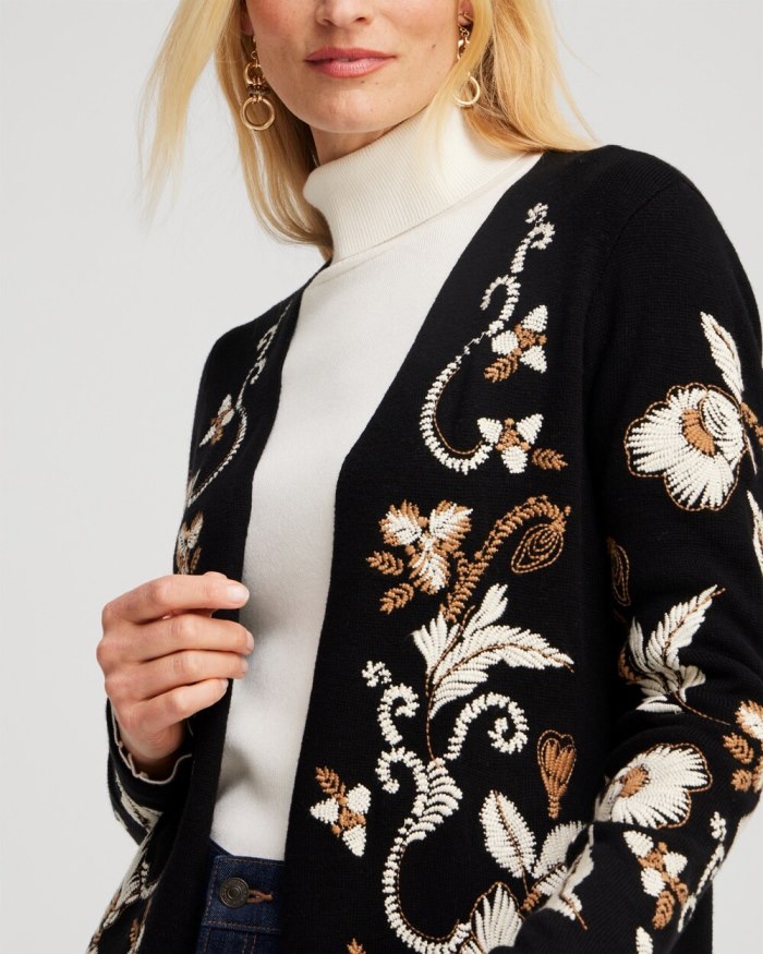 Women's Embroidered Cardigan - Black