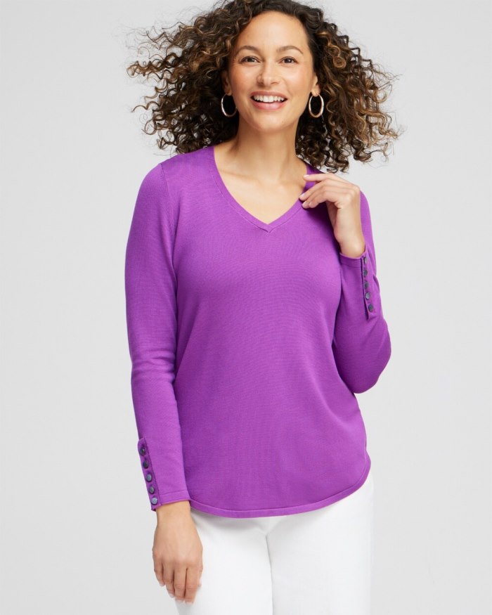 Women's Spun Rayon V-neck Pullover Sweater - Vivid Viola - Click Image to Close