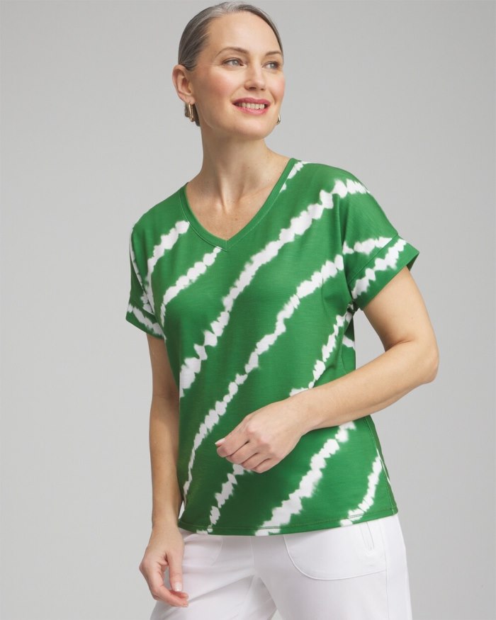 Women's Zenergy V-neck Tie Dye Tee - Verdant Green - Click Image to Close