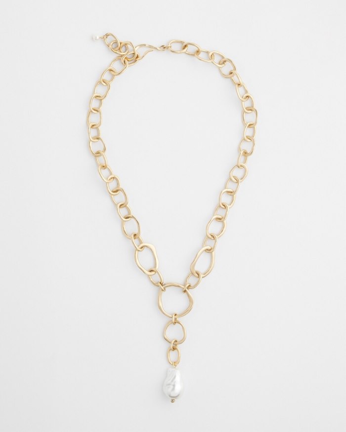 Women's Faux Pearl Adjustable Necklace - Gold