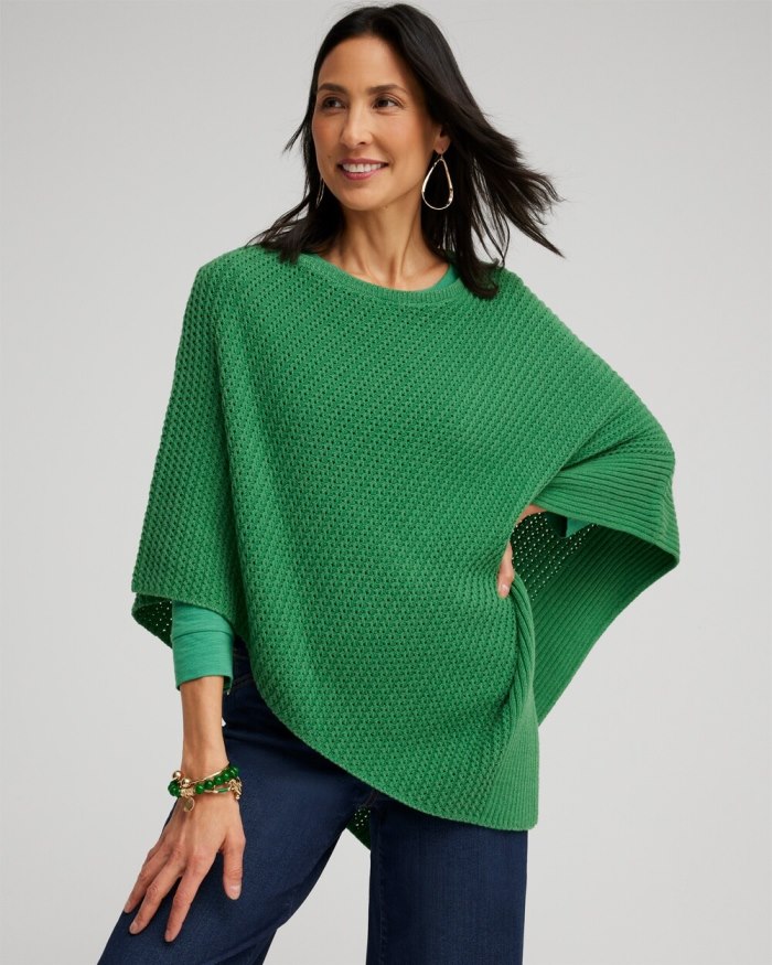 Women's Knit Triangle Poncho - Twisted Ivy - Click Image to Close