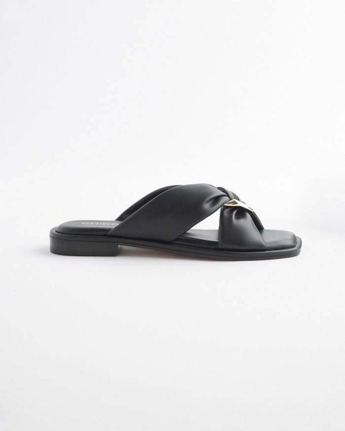 Women's Black Leather Sandals - Black