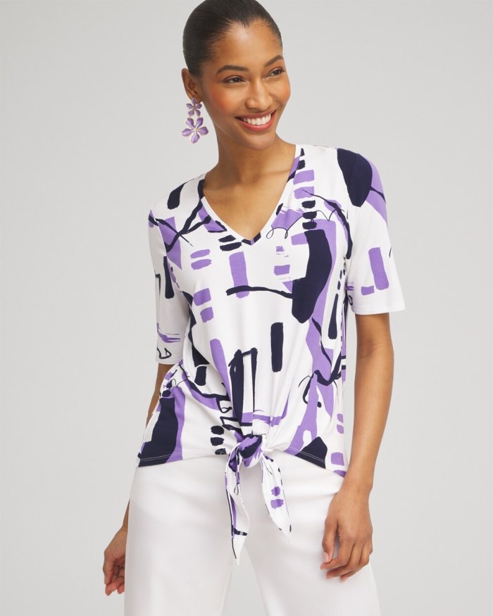 Women's Abstract Tie-Front Top - Parisian Purple - Click Image to Close