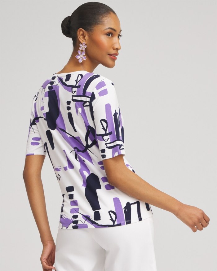 Women's Abstract Tie-Front Top - Parisian Purple