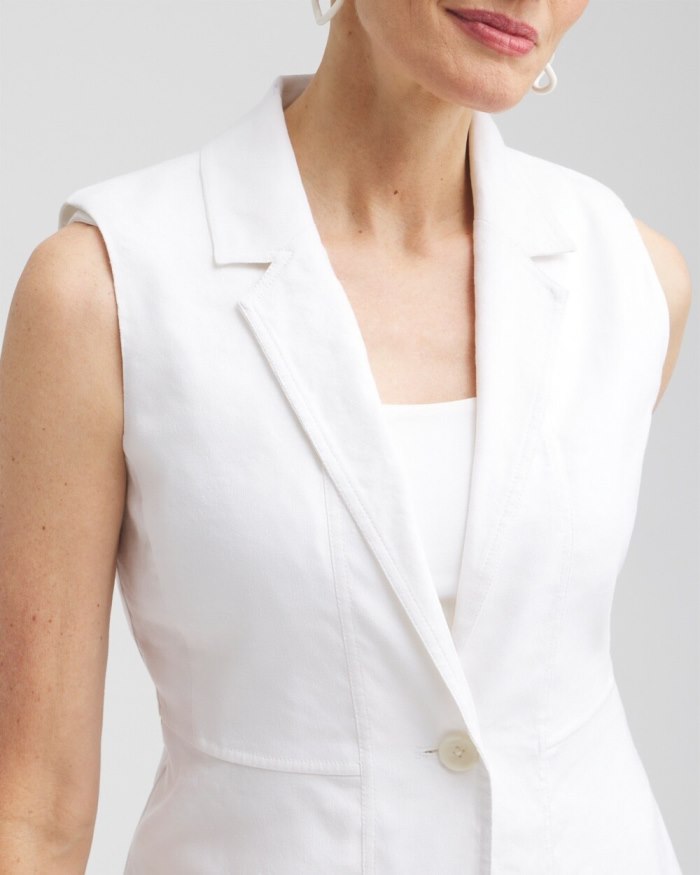 Women's Linen Blend Stretch Vest - Alabaster