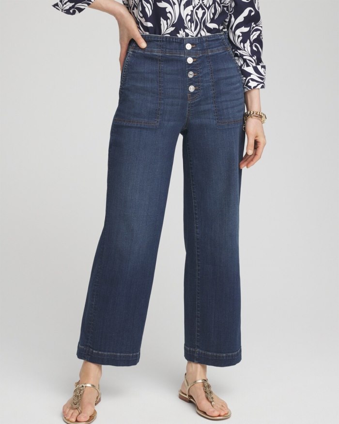 Women's Pull-on Wide Leg Cropped Jeans - Redwood Indigo