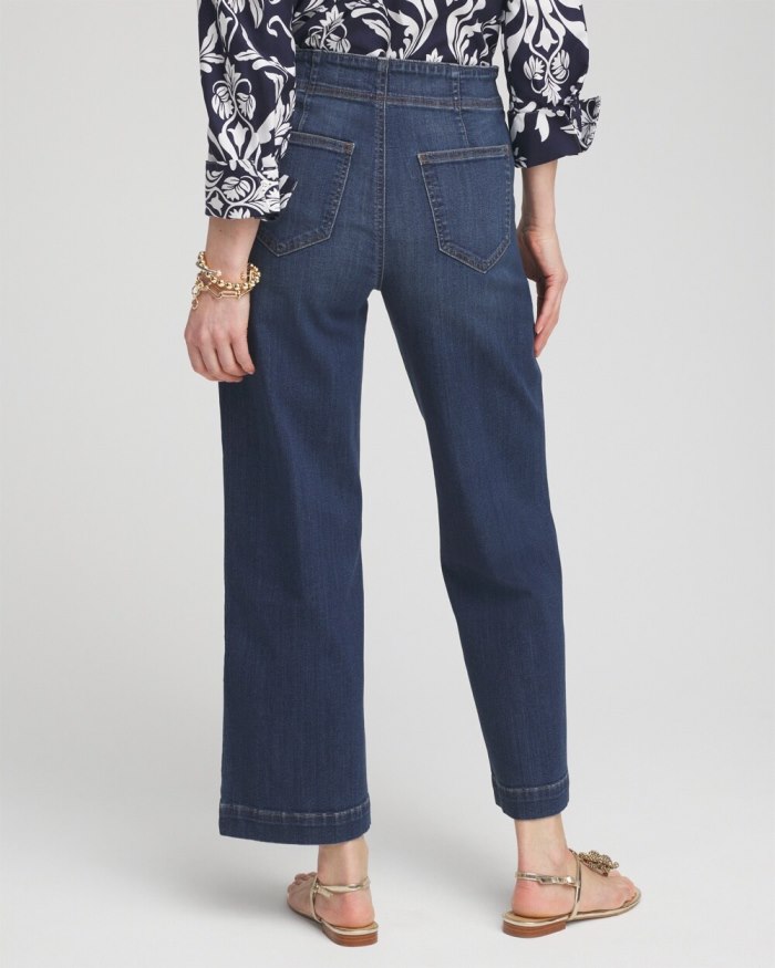 Women's Pull-on Wide Leg Cropped Jeans - Redwood Indigo