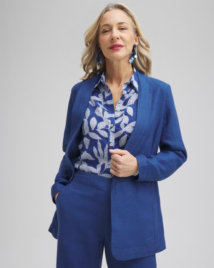 Women's Linen Blazer - Naval Indigo - Click Image to Close