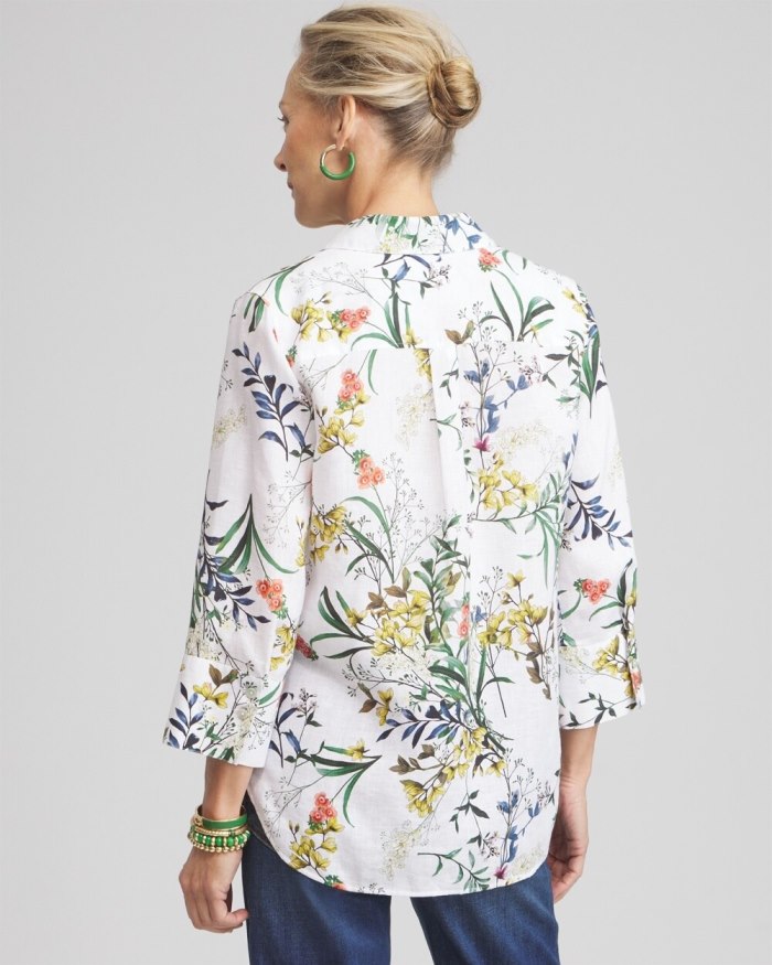 Women's No Iron Linen Floral 3/4 Sleeve Shirt - Optic White