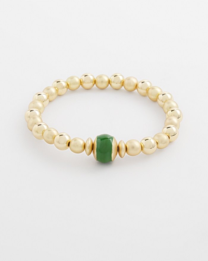 Women's Enamel Bead Stretch Bracelet - Verdant Green - Click Image to Close