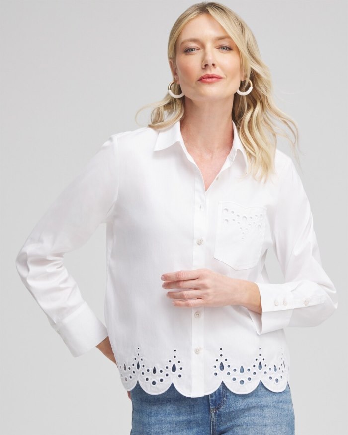 Women's Poplin Eyelet Hem Shirt - Alabaster