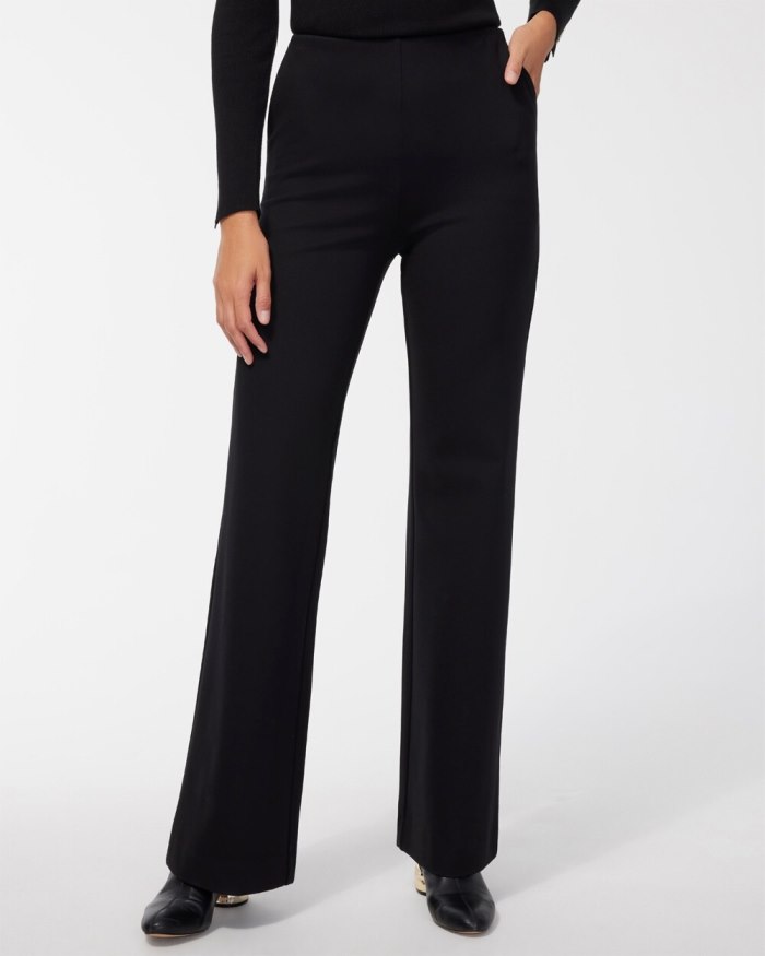 Women's Ponte Pull-on Wide Leg Trouser Pants - Black