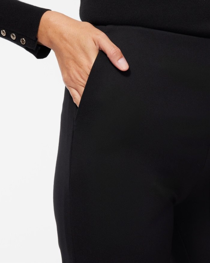 Women's Ponte Pull-on Wide Leg Trouser Pants - Black