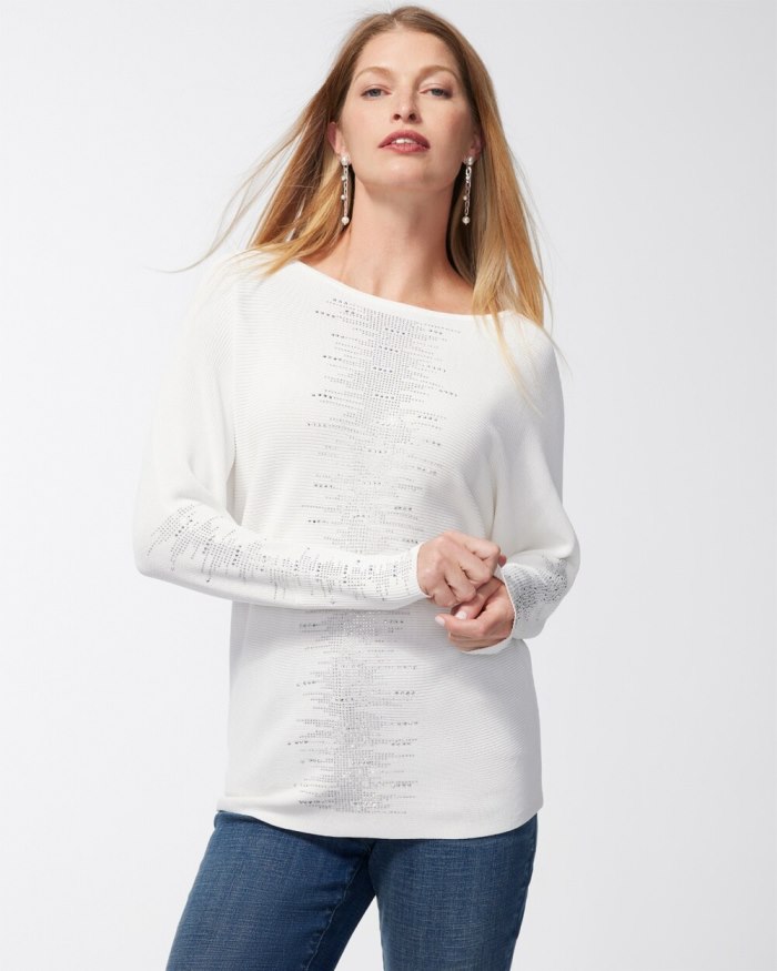 Women's Studded Detail Pullover Sweater - Ecru