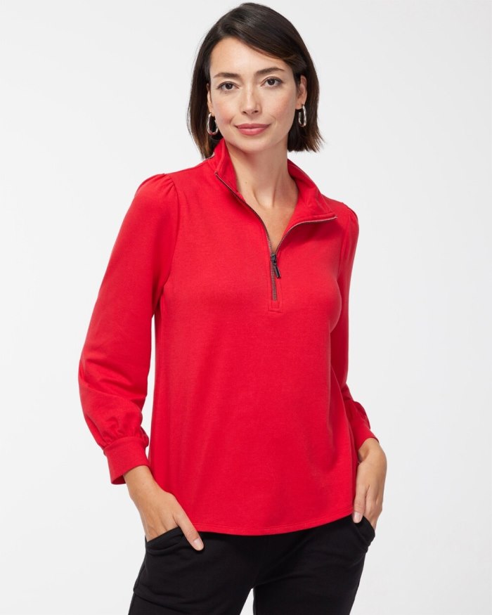 Women's Zenergy French Terry Half Zip Pullover - Wild Poppy - Click Image to Close