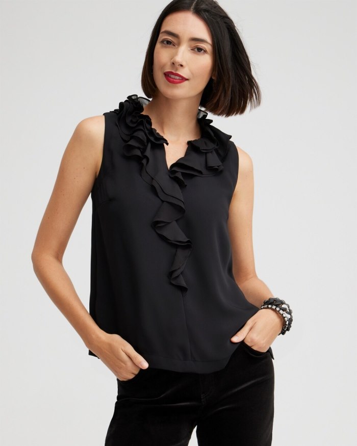 Women's Ruffle Tank - Black - Click Image to Close