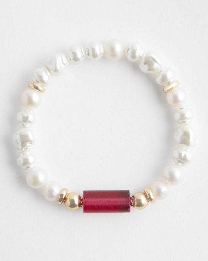 Women's Fresh Water Pearl Stretch Bracelet - PINK BROMELIAD