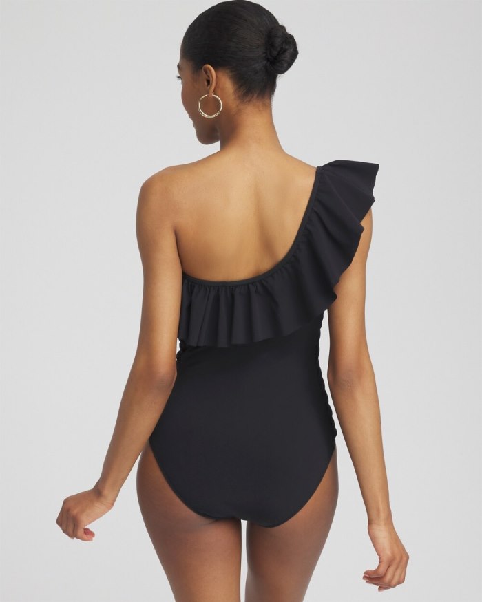 Women's One Shouler One Piece Swimsuit - Black