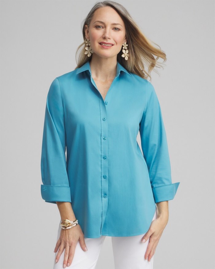 Women's No Iron 3/4 Sleeve Stretch Shirt - Cool Water