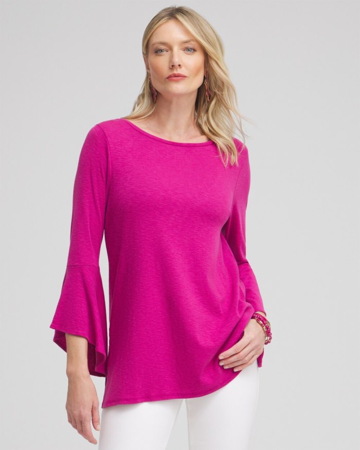 Women's Flare Sleeve Tunic - Magenta Rose - Click Image to Close