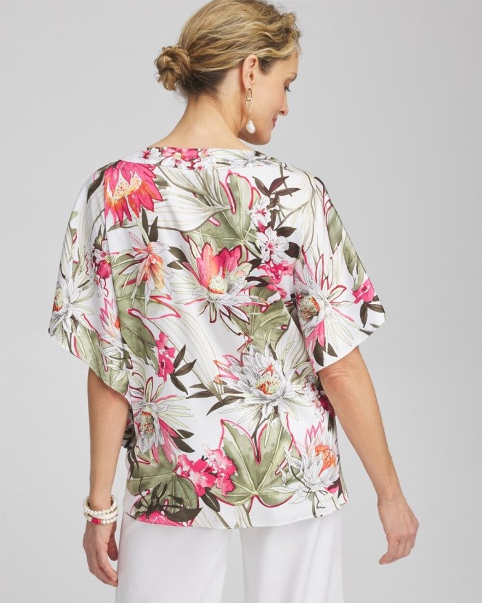 Women's Satin Floral Tie Front Top - PINK BROMELIAD