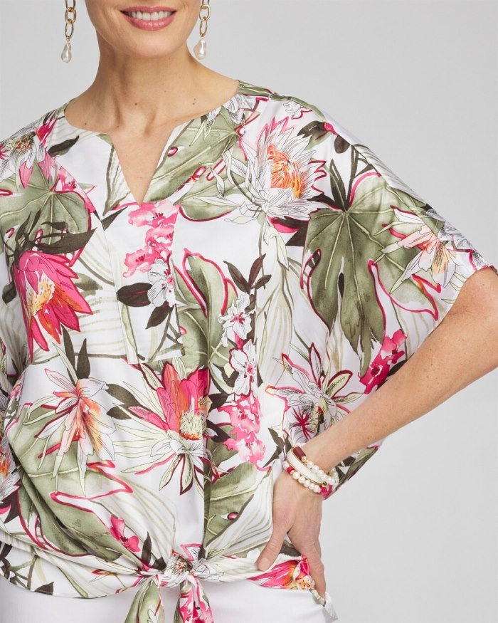 Women's Satin Floral Tie Front Top - PINK BROMELIAD