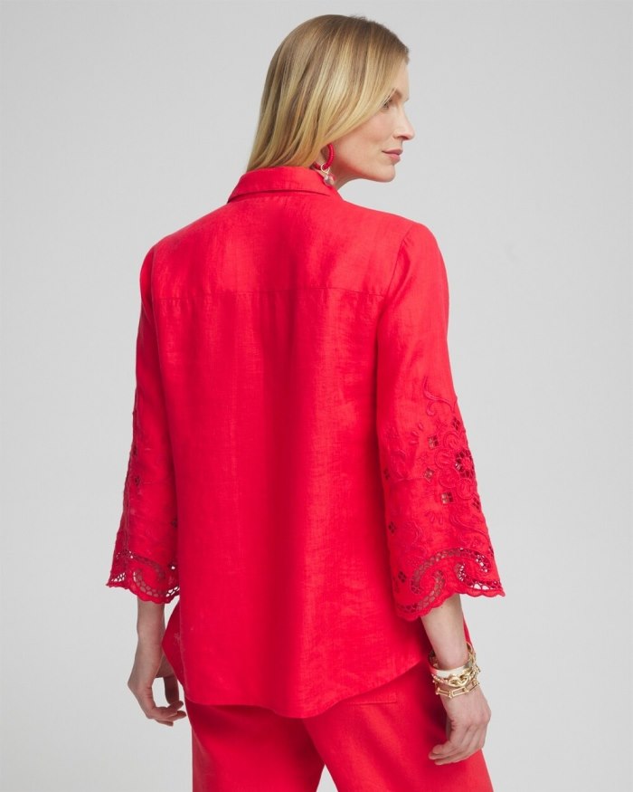 Women's Linen Eyelet Sleeve Shirt - Watermelon Punch