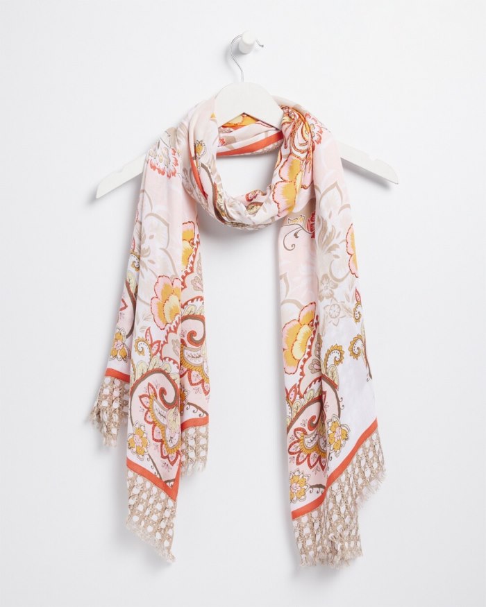 Women's Floral Tile Oblong Scarf - Teakwood