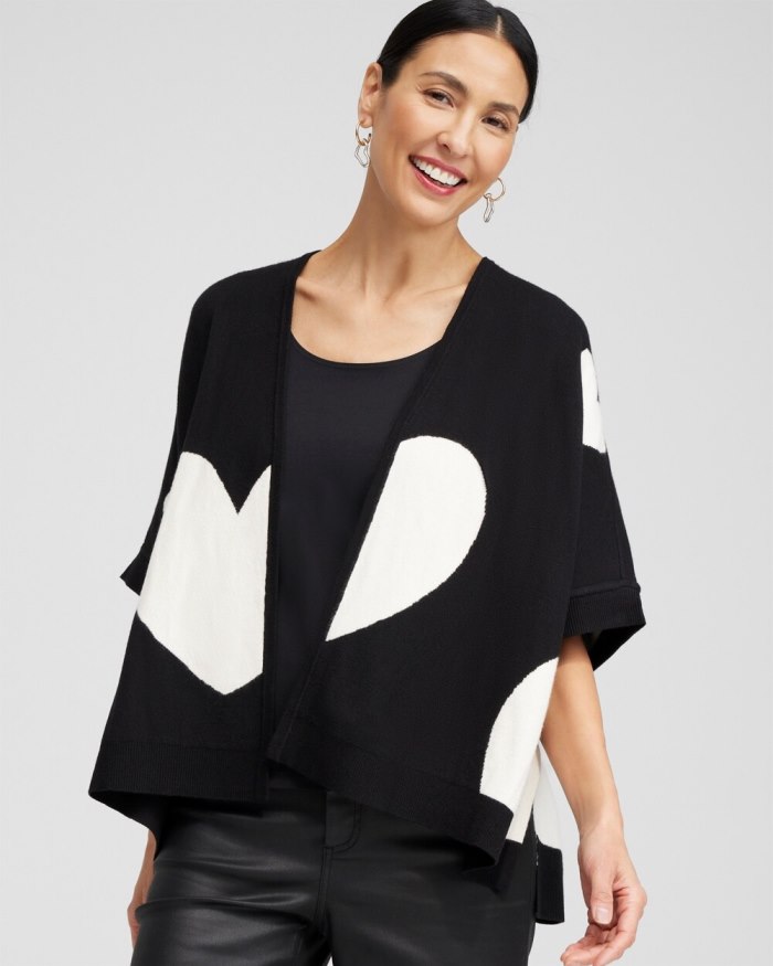 Women's Cashmere Blend Reversible Ruana - Black - Click Image to Close