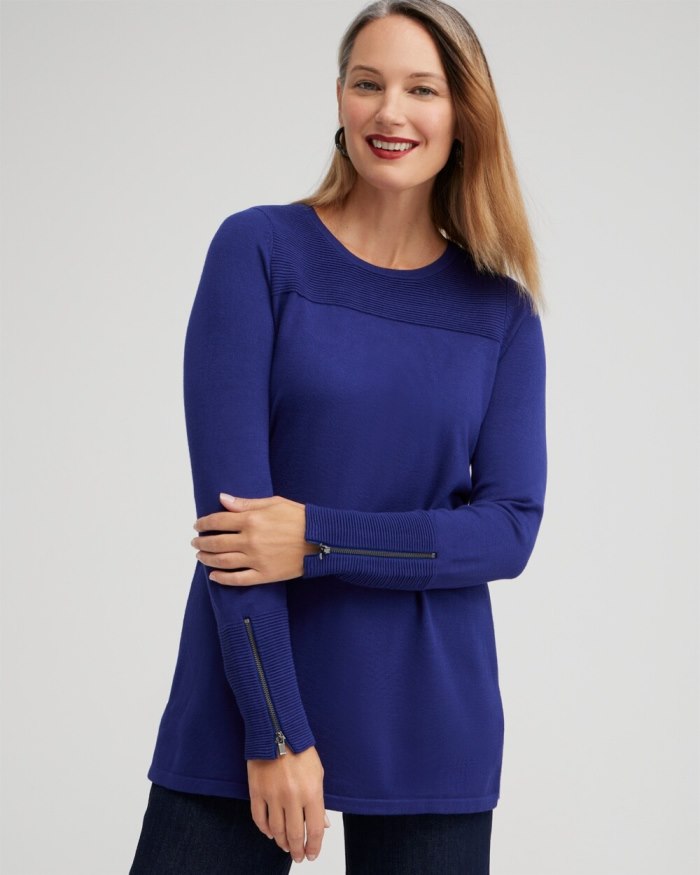 Women's Zipper Detail Tunic Sweater - Cobalt Night