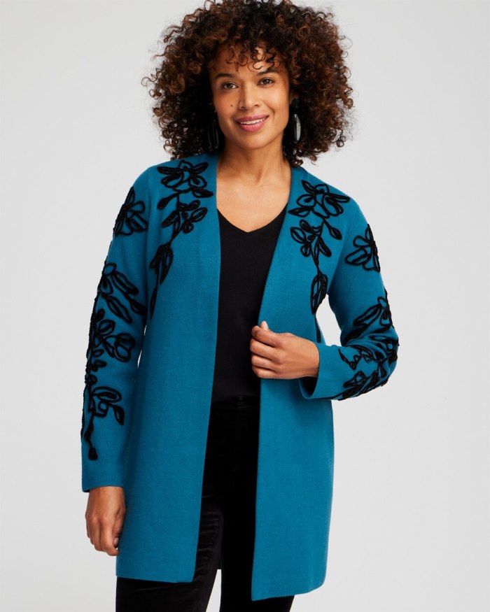 Women's Chenille Soutache Cardigan - Moonlit Teal