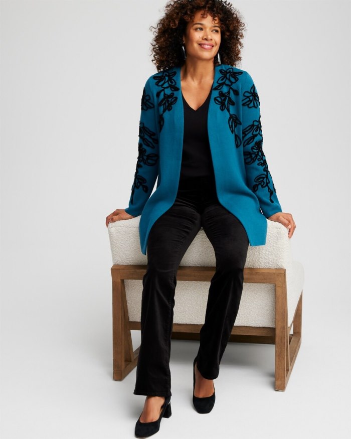 Women's Chenille Soutache Cardigan - Moonlit Teal