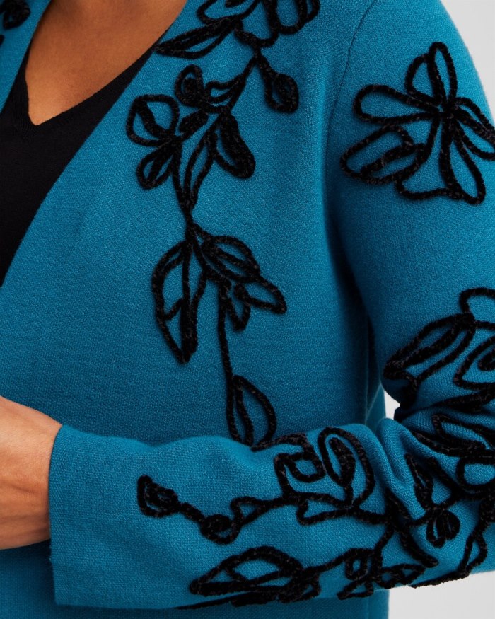 Women's Chenille Soutache Cardigan - Moonlit Teal