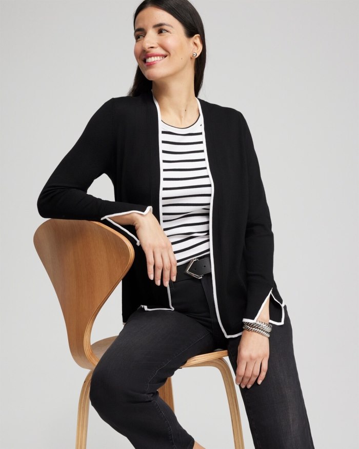 Women's Spun Rayon Contrast Trim Cardigan - Black