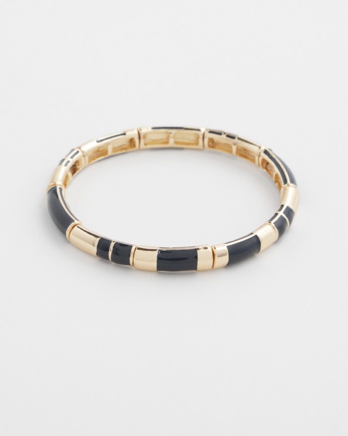 Women's Navy Enamel Stretch Bracelet - Navy - Click Image to Close