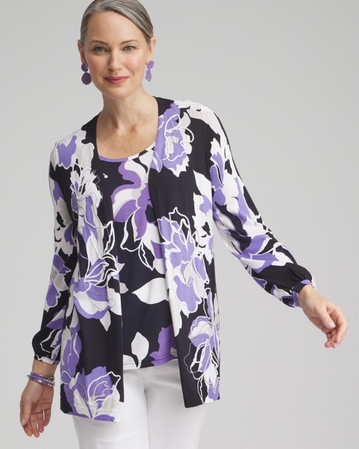 Women's Floral Embroidered Cardigan - Parisian Purple - Click Image to Close