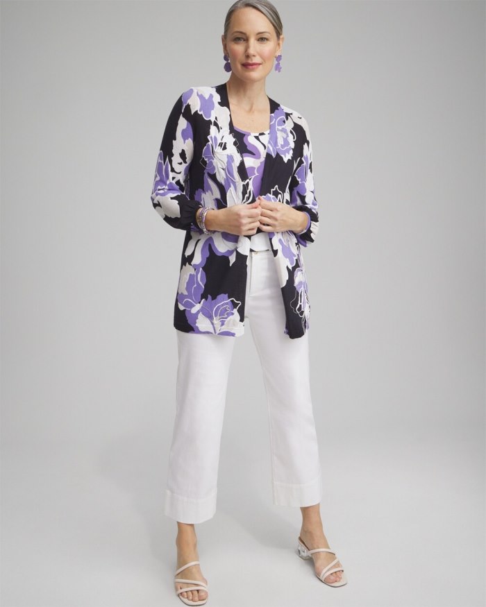 Women's Floral Embroidered Cardigan - Parisian Purple