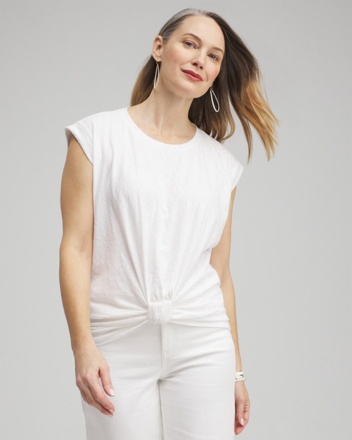 Women's Knot Front Tee - Alabaster - Click Image to Close