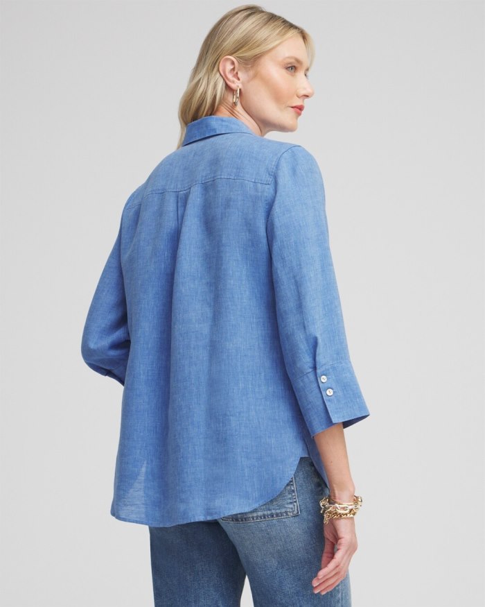 Women's No Iron Linen 3/4 Sleeve Shirt - Indigo