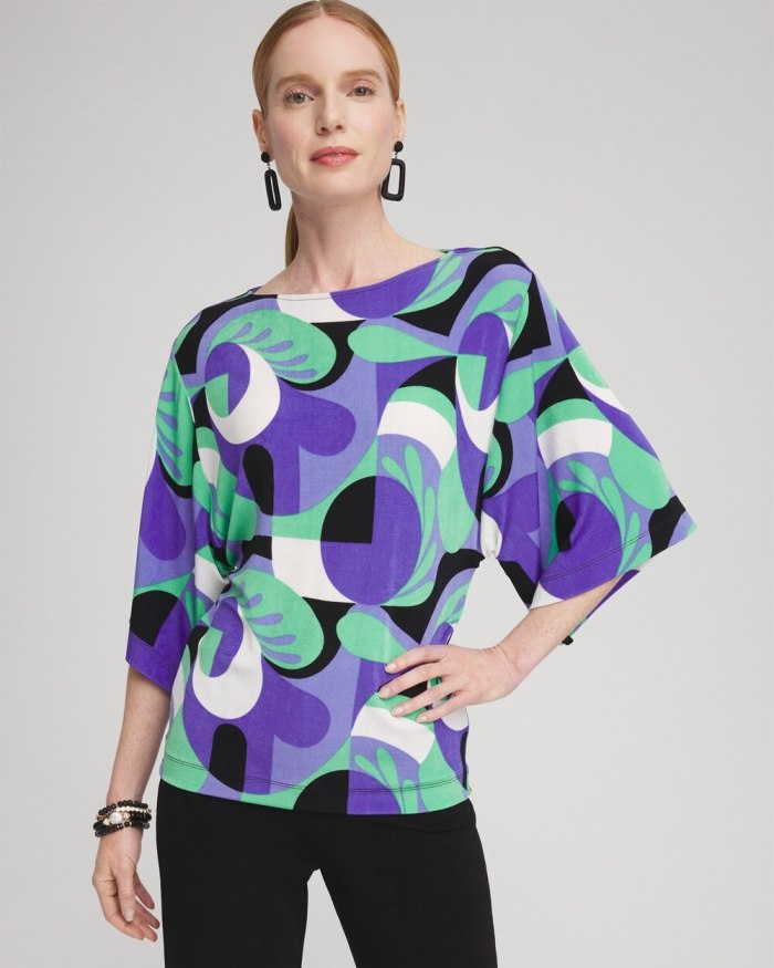 Women's Travelers Abstract Kimono Sleeve Top - Purple Nightshade - Click Image to Close