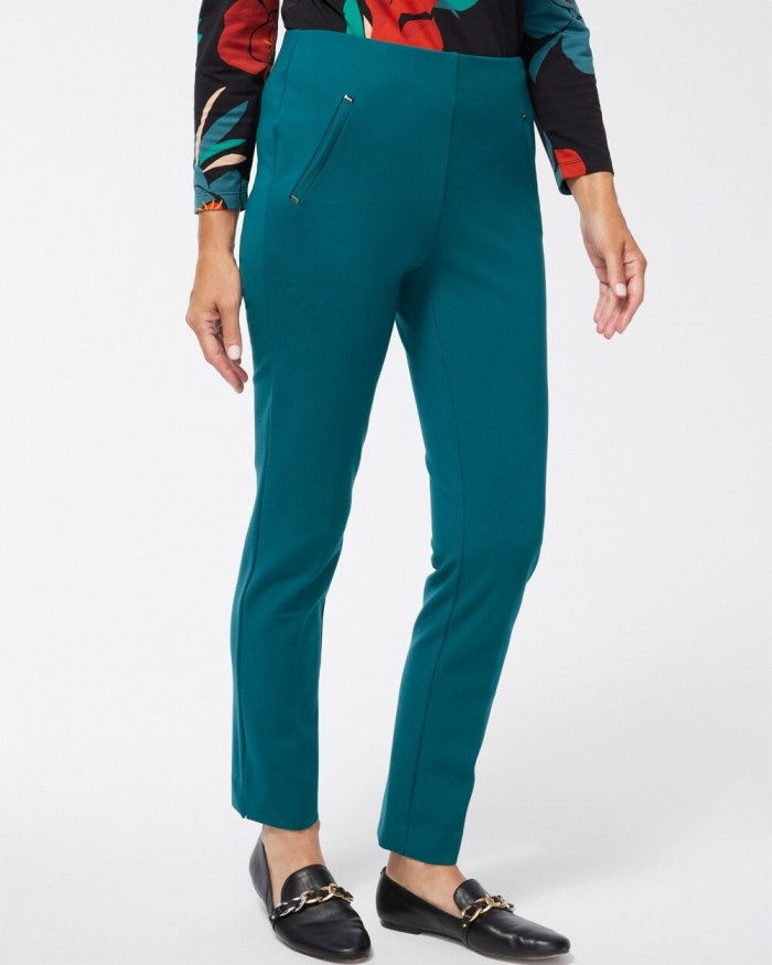 Women's Juliet Ponte Trim Detail Ankle Pants - Peacock Teal - Click Image to Close