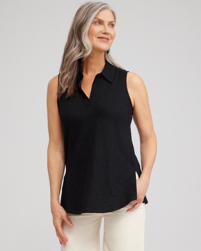 Women's Collared Tunic Tank - Black