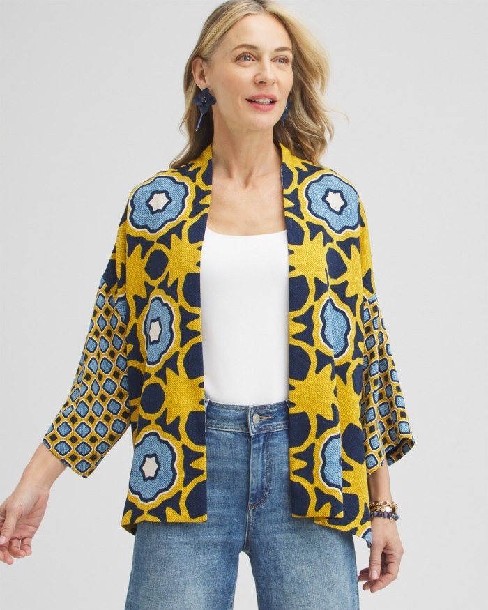 Women's Geo Print Short Kimono - Blue Echo