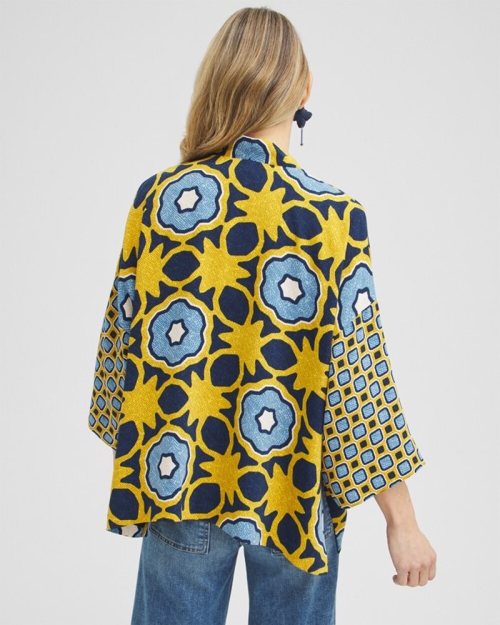 Women's Geo Print Short Kimono - Blue Echo